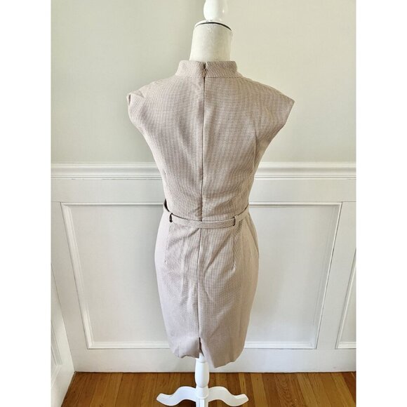 Ann Taylor Beige & White Check Belted Sheath Dress Lined EUC 2 - Picture 3 of 3